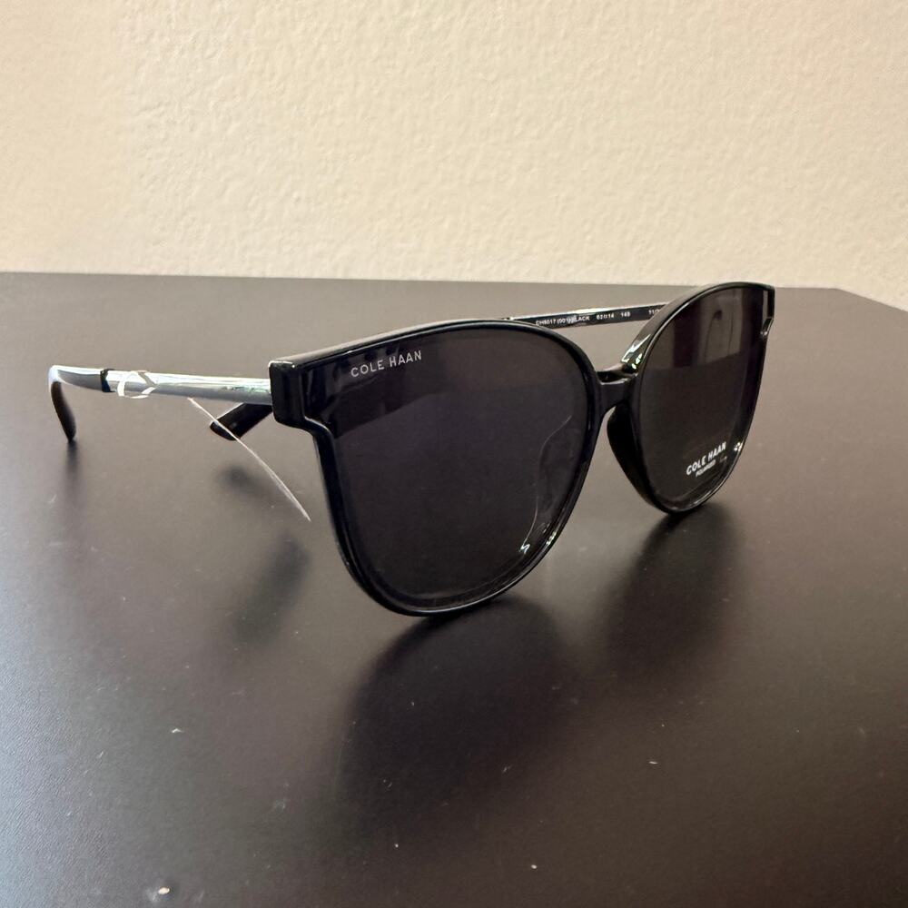 Cole Haan CH9017 Polarized Square Sunglasses - Black/Silver Metal arms
